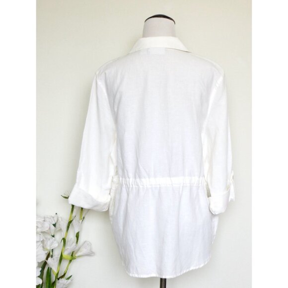 NEW! Liz Claiborne Linen Blend Safari Shirt Jacket Cinch Waist White SZ M - Picture 4 of 6